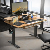 ExaDesk 48 * 30 Inches Electric Standing Widened Desk Adjustable Height with 4 Drawers, Double Storage Shelves Stand Up Desk, Home Office Workstation Sit Stand up Desk (Light Rustic Brown) ExaDesk