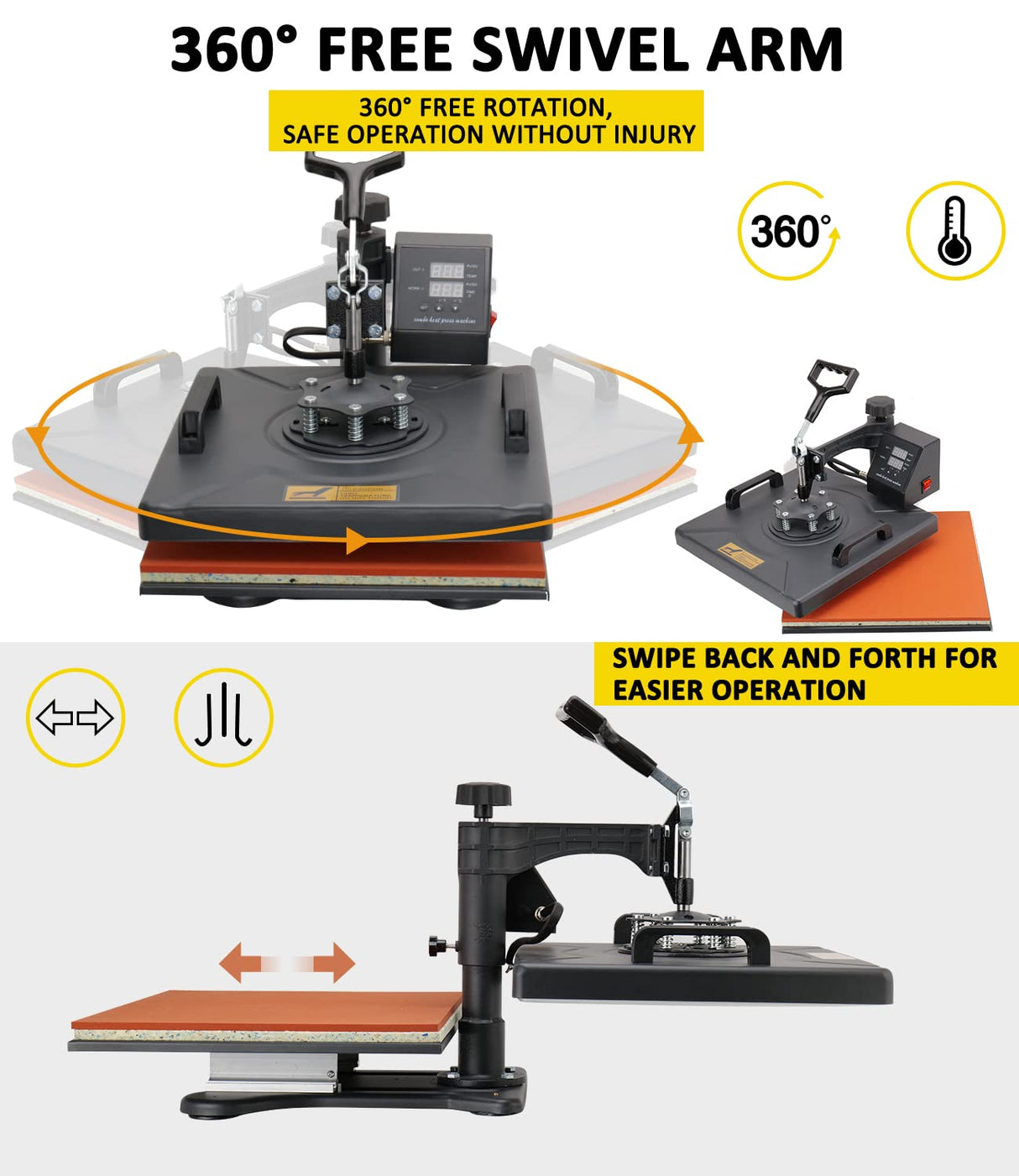 Heat Press Machine 12x15 Inch, 8-in-1 Sublimation Multi-Function Transfer Printer for T-Shirts, Hats, Mugs, Plates, 360 Degree Swing-Away Design, Digital Control Generic