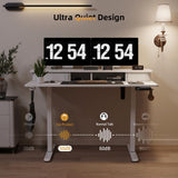 JOY worker Height Adjustable Electric Standing Desk with Storage Shelves, 55 Inch Table with Built-in Monitor Stand, Sit Stand Desk with 2 Hooks for Home Office, White JOY worker