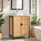 Danrelax 24" Bamboo Pedestal Under Sink Storage Vanity Cabinet, Solid Waterproof Sliding Door Bathroom Organizer with Adjustable Shelf, Modern Bathroom Furniture(Top Cutout, Not for Floor Drain) Danrelax