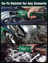 KIMO 20V Cordless Ratchet Wrench 3/8 Set, 89 Ft-lbs 400 RPM Electric Ratchet Wrench, 2x2.0Ah Li-Ion Battery, Fast Charger, Electric Wrench Set w/ 7 Sockets, 3/8" to 1/4" Adapter, 3-Inch Extension Bar K I M O.