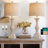 BOBOMOMO 27" Farmhouse 3-Way Dimmable Touch Control Table Lamp Set of 2 with USB A &USB C Charging Ports for Bedroom Living Room Vintage Rustic Traditional Nightstand Bedside Lamps (2 Bulbs Included) BOBOMOMO
