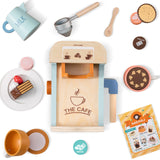 Tiny Land Kids Coffee Maker Wooden Kitchen Toys - 17Pcs Toy Coffee Maker Playset - Wooden Play Toys, Play Kitchen Accessories for Girls & Boys Tiny Land