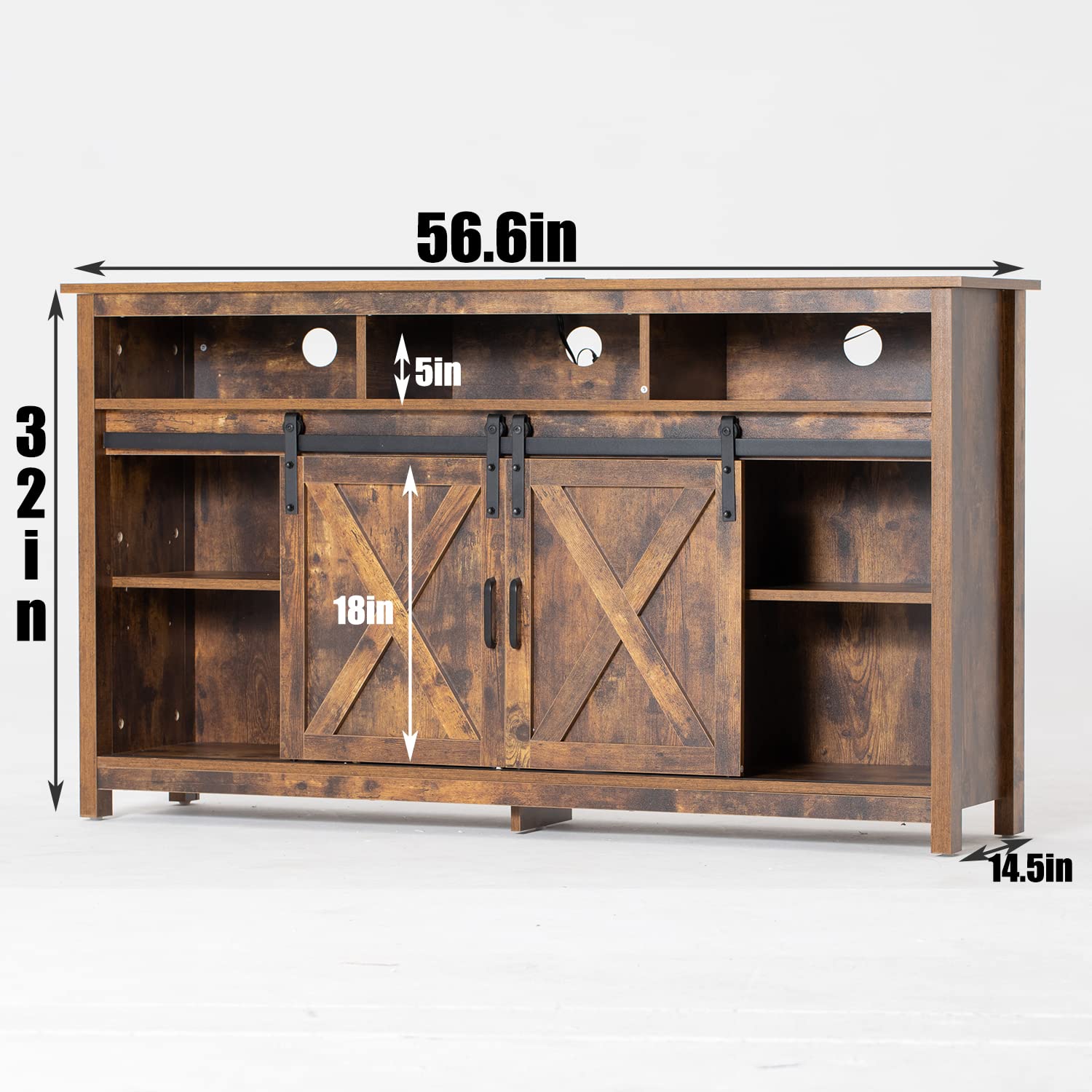 Bolonbi Farmhouse TV Stand for 65 inch TVs, Rustic Entertainment Center TV Cabinet Stands with Power Outlets(Rustic Brown) - WoodArtSupply