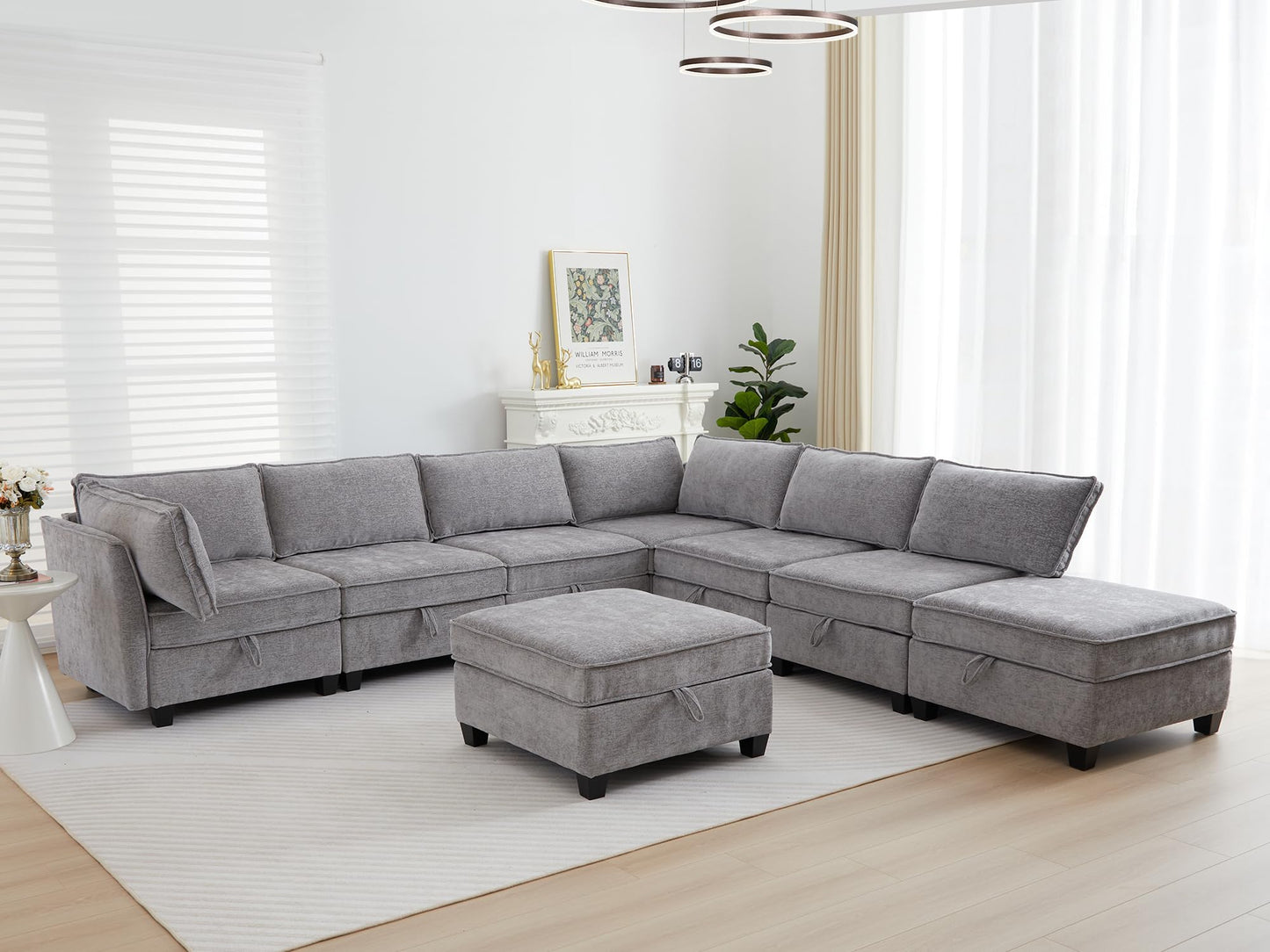 Oversize Corner Modular Sectional Sofa Set, Convertible L Shaped Couch with Storage, 8 Seater Sofa Modular with Ottomans and Reversible Chaise for Living Room, Office (Grey)