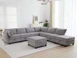 Oversize Corner Modular Sectional Sofa Set, Convertible L Shaped Couch with Storage, 8 Seater Sofa Modular with Ottomans and Reversible Chaise for Living Room, Office (Grey) ORRD