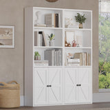 oneinmil 5 Tier Bookshelves and Bookcase with Doors Industrial Set of 2 Double Wide Floor Standing Book Shelf 59" Tall Display Shelves Bookshelf with Storage Cabinets for Living Room, White oneinmil