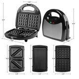 OVENTE 3 in 1 Electric Sandwich Maker, Panini Press Grill and Waffle Iron Set with Removable Non-Stick Plates, Perfect for Cooking Grilled Cheese, Tuna Melts, Burgers, Steaks and Snacks, Black GPI302B OVENTE
