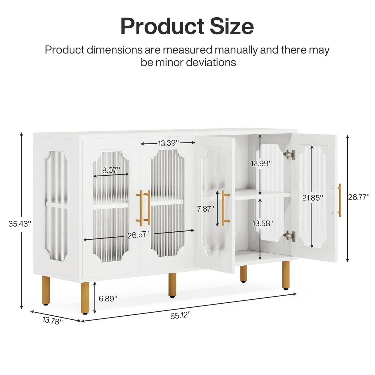 Tribesigns Modern Buffet Cabinet, LED Light Sideboard Cabinet with Acrylic Doors, 55" Coffee Bar Accent Storage Cabinet for Living Room, Dining Room, White Tribesigns