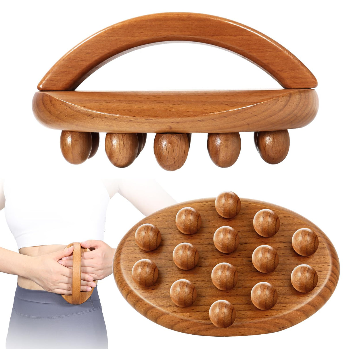 NXCYLW Wood Therapy Fascia Release Massage Tools, Manual Trigger Point Lymphatic Drainage Cellulite Massager, Wooden Massage Brush Gua Sha Body Sculpting Tool, Pain Relief and Body Shaping NXCYLW
