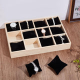 PH PandaHall 12 Slot Wooden Watch Organizer Tray Display Holder with Removable Velvet Pillows, Stackable Jewelry Bracelet Storage Tray for Drawer Showcase, Black PH PandaHall