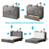 Mjkone Queen Murphy Bed Cabinet, Hidden Adult Guest Bed with Built-in USB Charging Station, 2 Large Drawers, Bedside Panel, Murphy Cabinet Chest Beds for Guest Room, Bedroom, NO Mattress - Grey Mjkone