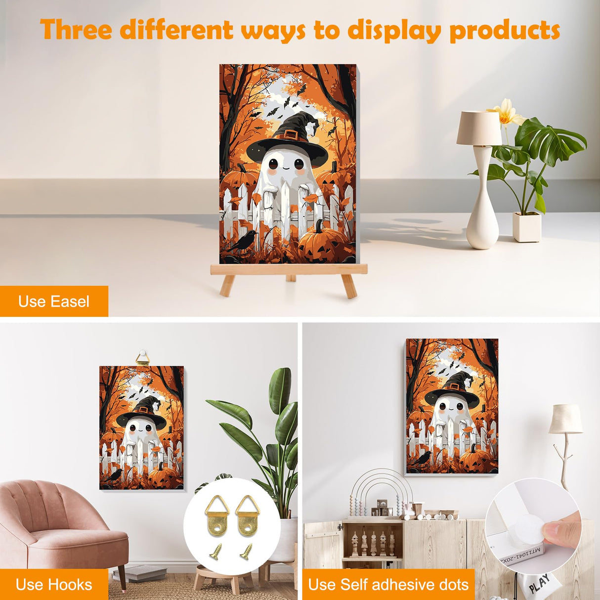 MOGTAA Halloween Ghost Paint by Numbers Kit for Adults Beginners with Frame, Fall Landscape Adult Paint by Number Kits on Canvas with Easel, Easy DIY Oil Painting Kits for Home Decor, 8x12in MOGTAA