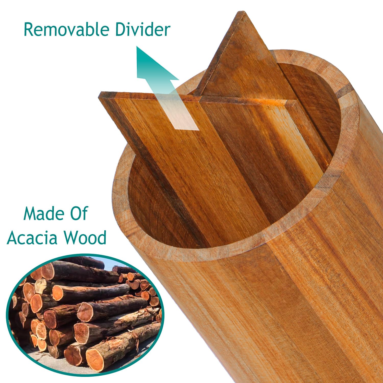 Acacia Wood Utensil Holder for Countertop 360° Rotating Cooking wooden Utensils Crock for Kitchen Counter Farmhouse Spatula Holder Kitchen Utensil Storage Organizer Storage Caddy - WoodArtSupply