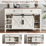 GlouMod Farmhouse Buffet Cabinet with Storage, 47" Sideboard Cabinet with Shelves and Sliding Barn Door, Neoclassical White Dresser for Bedroom, Coffee Bar Buffet for Kitchen, Living Room GlouMod