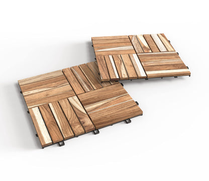 Interbuild Teak Hardwood Interlocking Patio Deck Tiles, 12" × (Pack of 10), Easy to Install Floor Tile for Both Indoor & Outdoor Use, 20 Individual Wood slats on Each Tile - WoodArtSupply