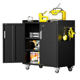 LCAOPC Metal Storage Cabinet with Wheels, Lockable Garage Cabinet with Wheels, Tool Cabinet on Wheels, Metal Rolling Utility Cabinet for Home, Office, Garage and Workshop, Black LCAOPC