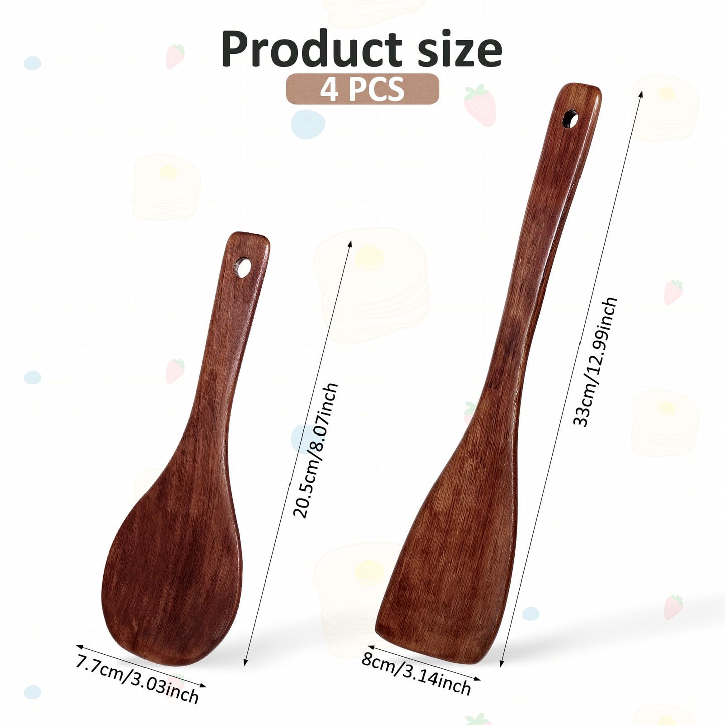 Giantree 4Pcs Wooden Spatulas, Olive Wood Cooking Spatula Wood Spoons for Cooking Long Handle Non-Stick Wooden Spatula for Kitchen, Restaurant Wok Pan Tableware