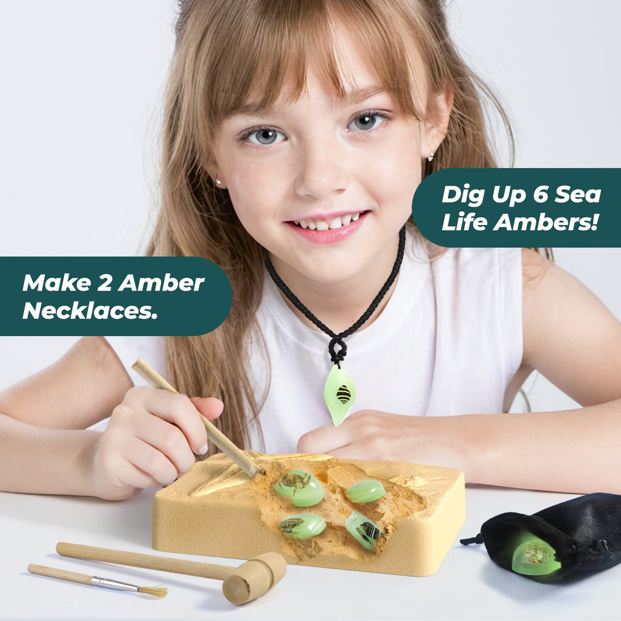EDUMAN Amber Dig Kit-6 Artificial Sea Life Resin Specimens, Glow in The Dark Oceanlife Fossil Excavation Set, STEM Inspired Educational Toy for Kids Ages 6-12, for Boys & Girls EDUMAN