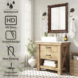Besdomus Rustic Wooden Framed Mirror: 32" x 24" Dark Brown Wood Bathroom Mirrors for Wall - Vertical or Horizontal Hanging for Bathroom/Vanity/Entryway - Ideal for Farmhouse Style Lovers Besdomus