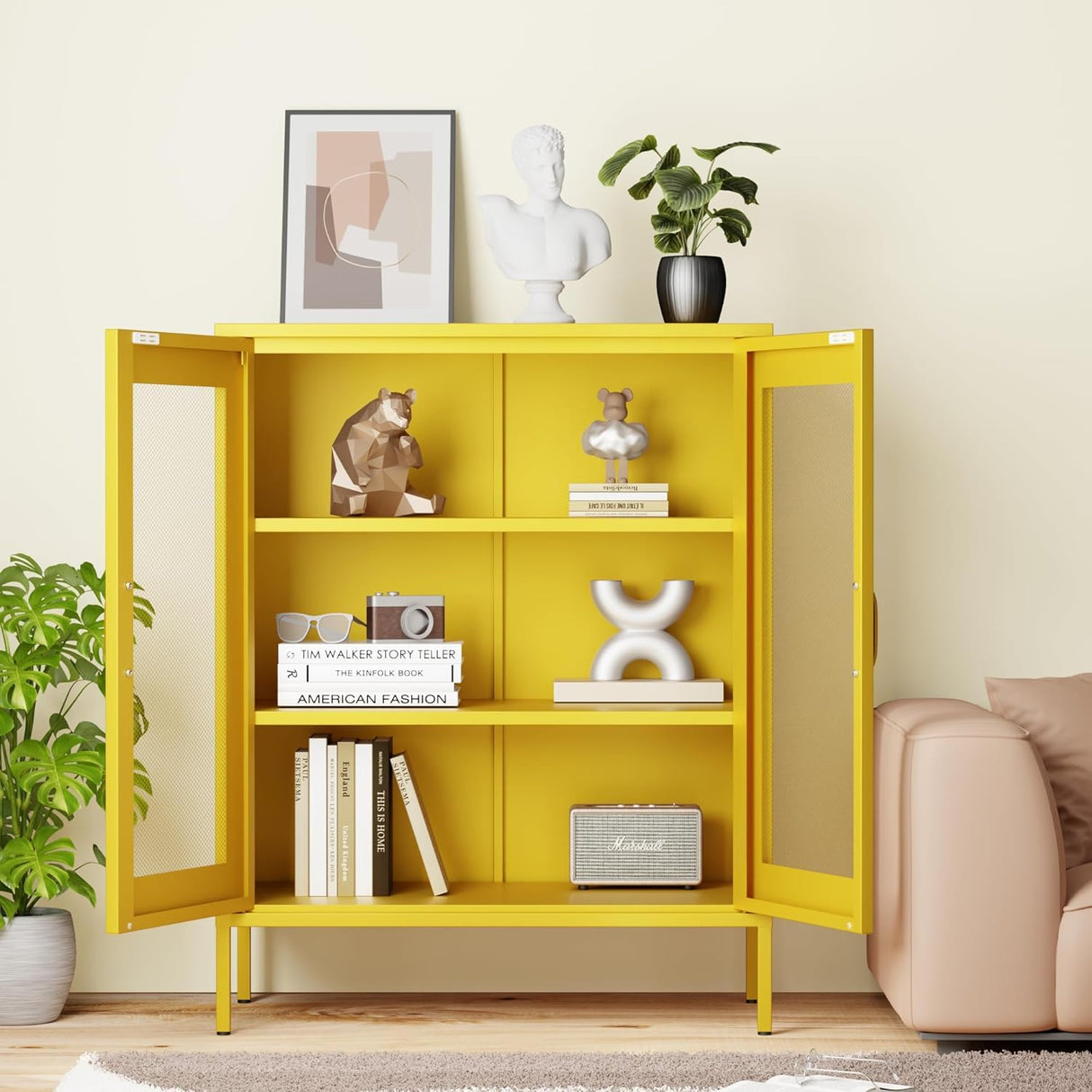 YAUWOH Metal Garage Storage Cabine with 2 Doors and 4 Adjustable Shelves - 73" Metal Display Cabinet,Metal Mesh Cabinet for Office,Home,Garage,Gym,School YAUWOH