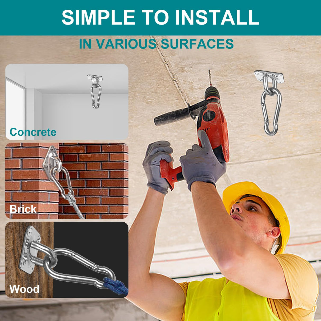 CZXNBI Heavy Duty Hammock Hanging kit - 1000 lb Capacity Swing Hooks, Ceiling Hooks for Wall/Ceiling Mount, Indoor & Outdoor - Stainless Steel (Medium) CZXNBI