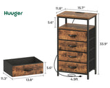 Huuger Night Stand with Charging Station, 4 Drawer Dresser for Bedroom, Bedside Table, 33.9 Inch Tall Nightstand with Open Shelf, End Table, for Closet, Entryway, Bedroom, Rustic Brown Huuger