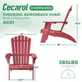 Cecarol Oversized Adirondack Chair Plastic, Outdoor Fire Pit Chair with Cup Holder, Adirondack Patio Chair Weather Resistant for Outside, Porch, Lawn, Garden- AC01, Red(Wood Grain) Cecarol
