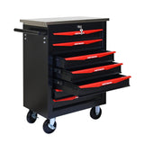 7 Drawers Rolling Tool Chest, Tool Storage Cabinet with Wheels Rolling Tool Cart with 7 Drawers, Rolling Tool Box Organizer, Metal Tool Cart for Garage Workshop Black and Red, Stainless Steel Top CHD