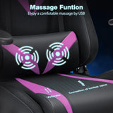 HOFFREE Gaming Chair with Bluetooth Speakers and Led Lights Massage Vide Game Chairs with Footrest Reclining Computer Gamer Chair Purple and Black HOFFREE