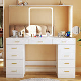Makeup Vanity Desk with Lights, 47.2" Vanity Desk with 11 Storage Drawers and Hidden Storage Shelves, White Vanity with Charging Stations & 3 LED Lighting Modes Adjustable, for Bedroom HUAHUU