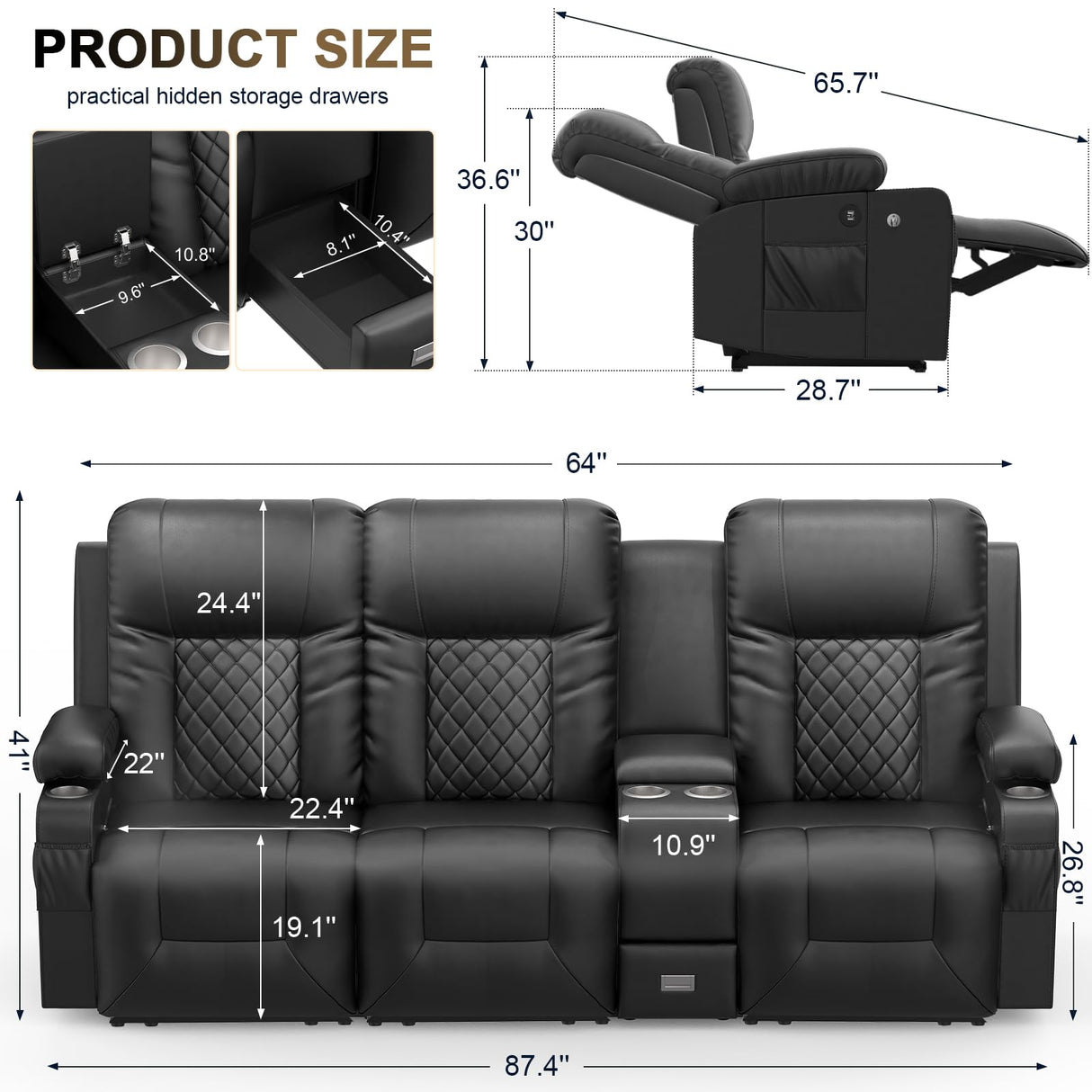 YONISEE 3 Seat Recliner Sofa, Large Reclining Sofa with Storage Console, Manual Reclining Chair with USB Ports, 2 Cell Phone Holder, 3 Seater Loveseat Recliner Couch for Living Room YONISEE