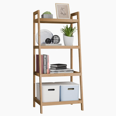 SMIBUY Bamboo Ladder Bookcase, Bathroom Storage Rack Organizer, 4 Tier and 5 Tier Freestanding Plant Display Stand Space Saver Shelves for Bedroom, Kitchen, Balcony (Natural, 4 Tiers (39" H))