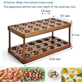 Acacia Wooden Double Layer Egg Holder, 36 Capacity Farmhouse Kitchen 2 Tier Fresh Egg Storage Rack Basket, Deviled Egg Plates Egg Tray Organizer for Countertop Lurockie
