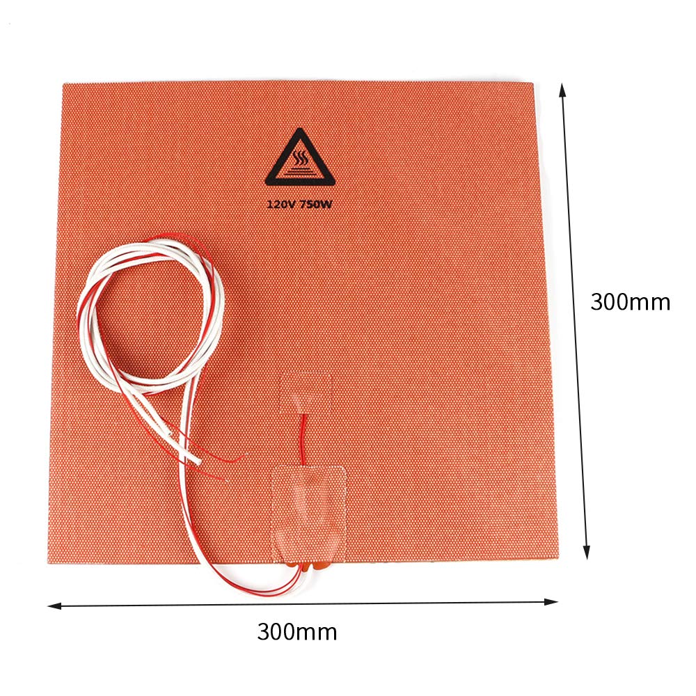 BCZAMD 3D Printer Heating Plate Adhesive Silicone Heated Mat 120V 750W with NTC 100K Thermistor No Hole for Crealit Ender 3 Max 3D Printer Parts 300 X 300mm (Approx. 12" X 12") BCZAMD