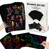 Art Set for Kids Rainbow Magic Scratch Off Paper Black Scratch Sheets Notes Cards Boards Doodle Pads Childrens Crafts Projects Kit for Girls Boys Adults Birthday Christmas Gift Yibeishu