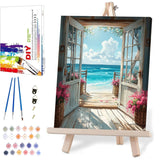 DIY Scenery Paint by Numbers Kit for Adults with Framed Canvas,Landscape Beach Digital Oil Painting Kit for Beginners,Acrylic Paint by Number Kits with Wooden Easel for Holiday Gifts 12X16 Inch. MIRCVSH