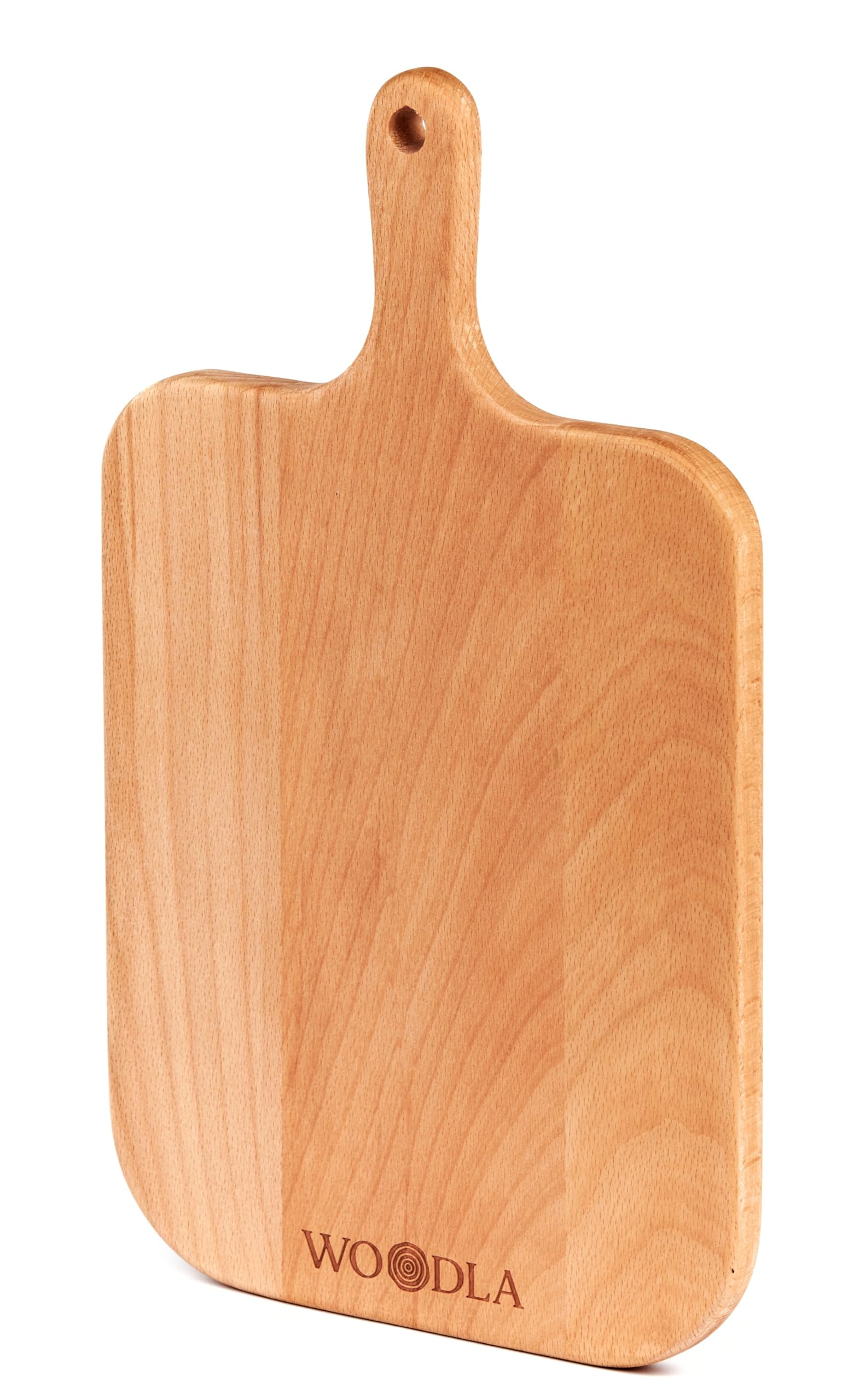 Woodla 13x7.5 Inch Thin Wood Cutting Board with Handle - Kitchen Serving & Charcuterie Board for Meat, Cheese, Fruits, Vegetables - Personal - WoodArtSupply