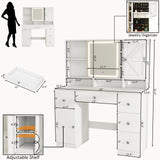 vomavex 45" Makeup Vanity Desk with Sliding Lighted Mirror & Power Outlet, Big Vanity with 5 Drawers, Storage Shelves, 3 Cubbies, 2 Cabinets for Women, Dressing Table for Bedroom, Bathroom, White vomavex