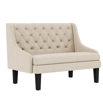 Yongqiang Settee Bench with Back Mini Couch for Dining Room Living Room Entryway Modern Upholstered Banquette Button Tufted Loveseat Sofa with Wood Legs Cream