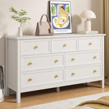 LYNSOM 7 Drawer White Dresser for Bedroom, 55" Wood Dresser with Gold Handles, Wide Modern Chest of Drawers for Hallway, Entryway LYNSOM
