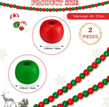KitWinner Christmas Wood Beads Garland Retro Rustic Strand Country Farmhouse Xmas Tree Decor (14.5 Ft, Red & Green) KitWinner