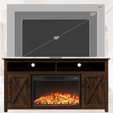 JUMMICO Fireplace TV Stand for TVs Up to 65+ Inch Entertainment Center with Open Storage Shelves and Side Cabinets, Media Console Table with Barn Doors for Living Room (Walnut) JUMMICO