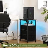 Yoobure End Table with Charging Station, LED Narrow Side Table Bedside Table, Small Night Stand End Tables Living Room, Skinny Nightstand with 3 Fabric Drawers, Side Tables Bedroom for Small Spaces Yoobure