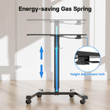 BONTEC 25.6" x 17.7" Gas Spring Mobile Stand Up Desk, Podium, Rolling Standing Desk Up to 33LBS with Wheels and Stoppers, Laptop Standing Desk Height Adjustable, Black BONTEC