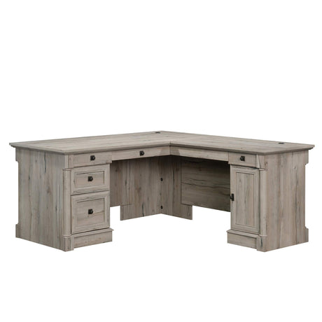Sauder Palladia L-Shaped Desk, L: 68.74" x W: 65.12" x H: 29.61", Split Oak finish Sauder