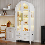 EOAWE Arched Curio Cabinet with Glass Doors, 4-Tier Display Cabinet with 2 Drawers, Tall Bookcase with 3 Color Lights, Display Case, Kitchen Pantry (White) EOAWE