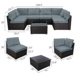 LAFWELL 7 Pieces Outdoor Patio Furniture Sets,Rattan Conversation Sectional Set,Manual Weaving Wicker Patio Sofa with Tea Table LAFWELL