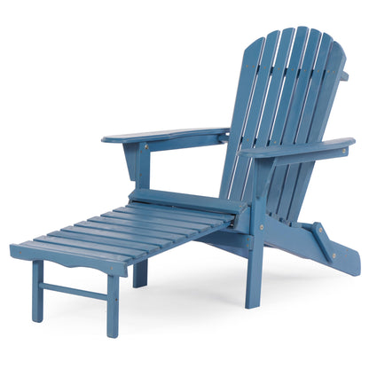 Wooden Outdoor Folding Adirondack Chair with Ottoman, Pre-Assembled BackRest & SeatBoard, Wood Patio Chair for Garden Backyard Porch Pool Deck Firepit