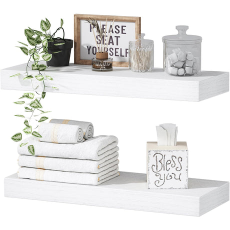 QEEIG Bathroom Floating Shelves for Wall - 15.7" Wall Mounted Shelf Over Toilet Farmhouse Home Decor Display Bookshelf Small 15.7 x 6.7 inch Set of 2, White (008-40W) QEEIG